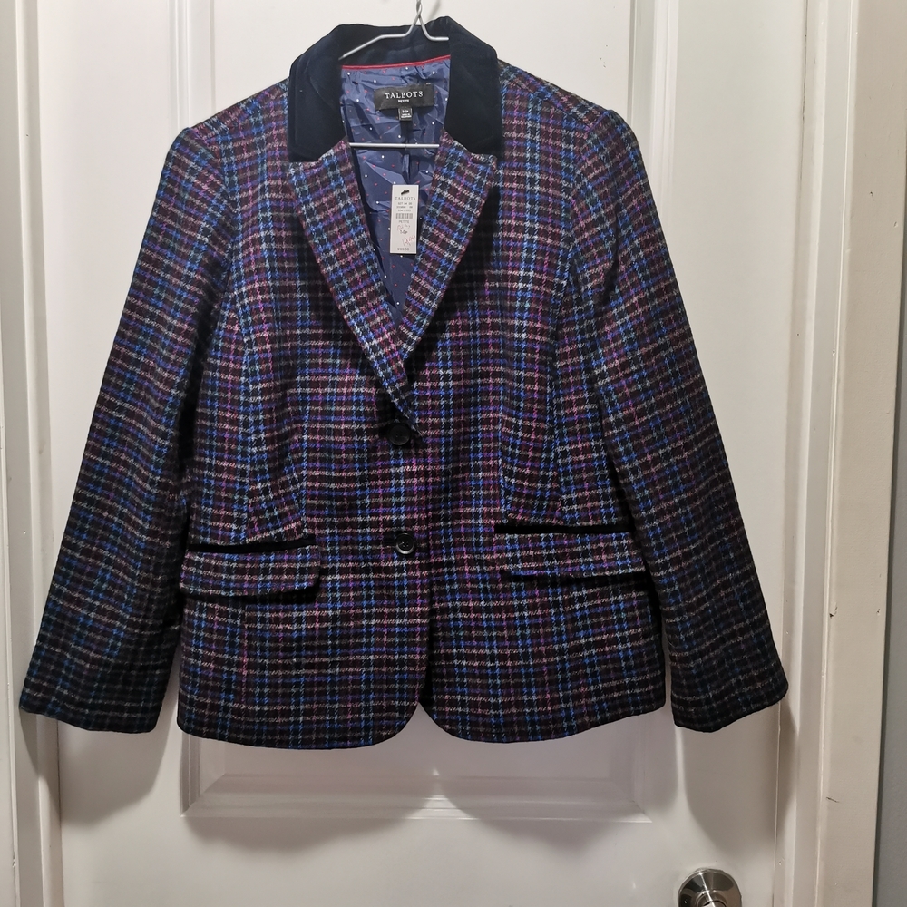 Talbots Vibrant‎ Checkered Blazer with Dark Collar